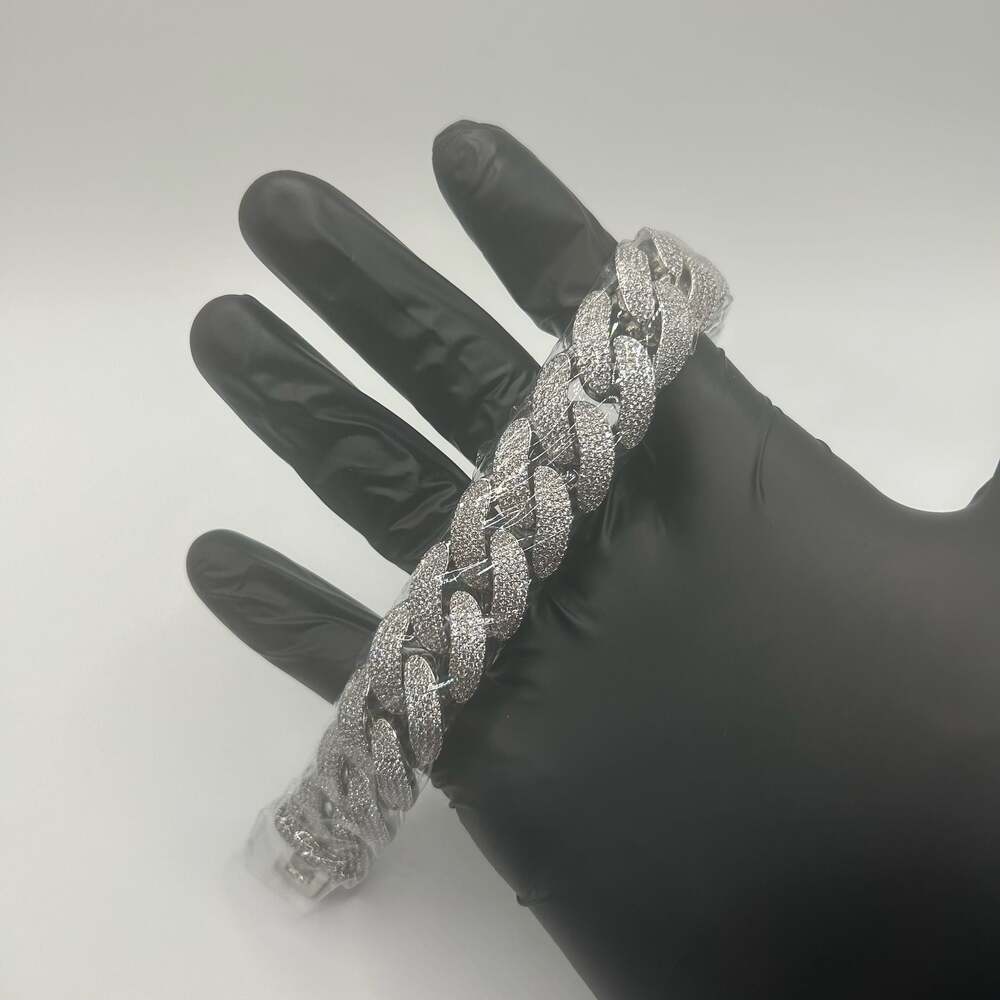 Moissanite Cuban Bracelet Miami 4 Row Iced Hip Hop Silver VVS1 20mm 7.5 Inch New